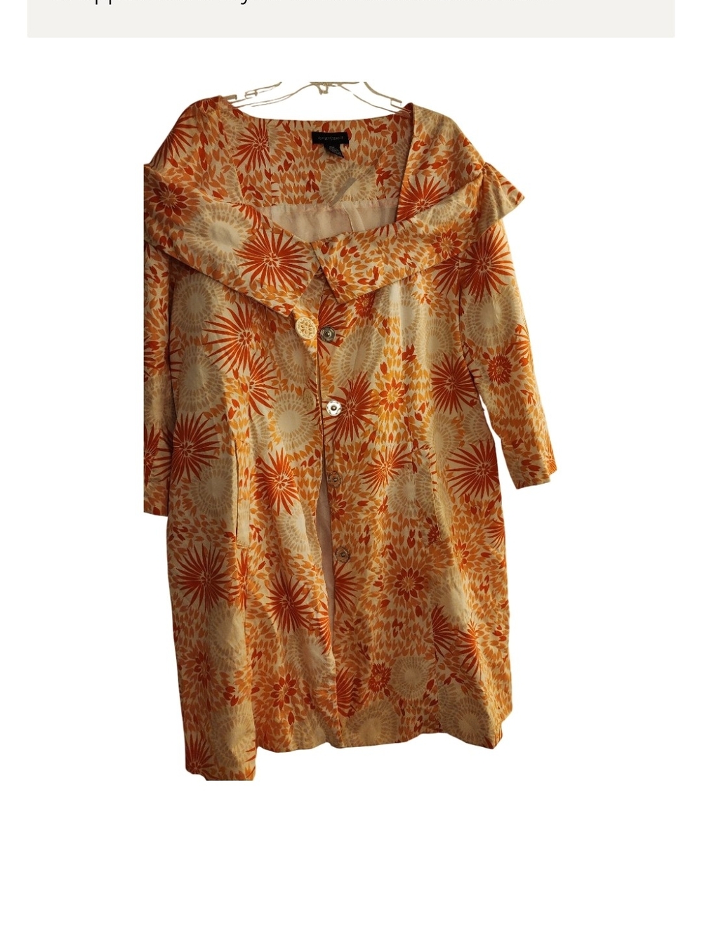Ashley Stewart Vintage Inspired Orange Floral Print Coat